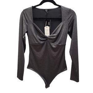 EXPRESS Body Contour Metallic Twist Front Thong Bodysuit SMALL NWT